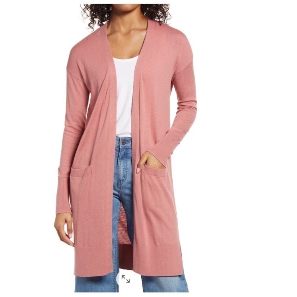 Halogen Pink Front Open Cashmere Blend Cardigan with Pockets